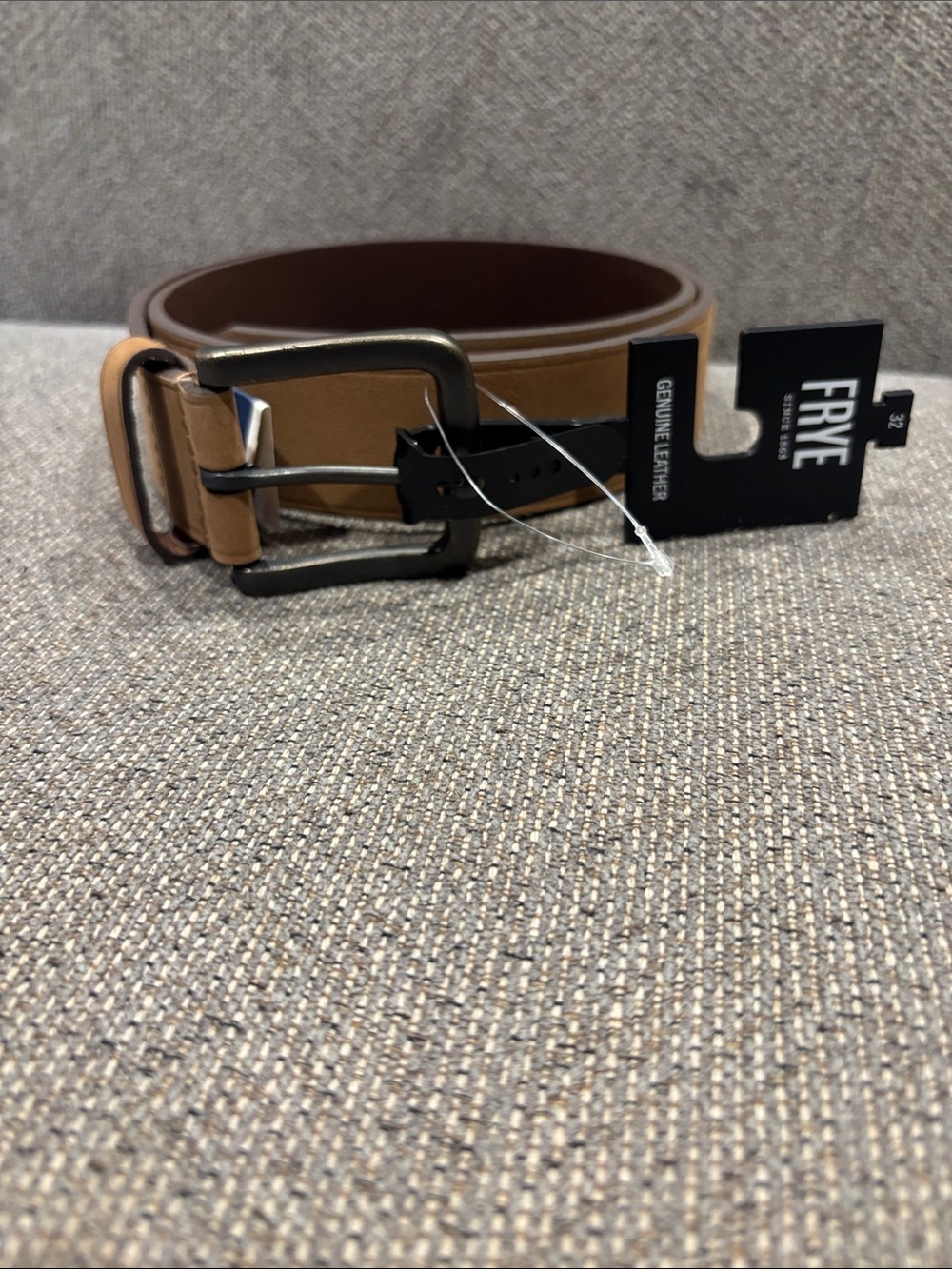 FRYE Tan Leather Men’s Belt with Brushed Metal Buckle